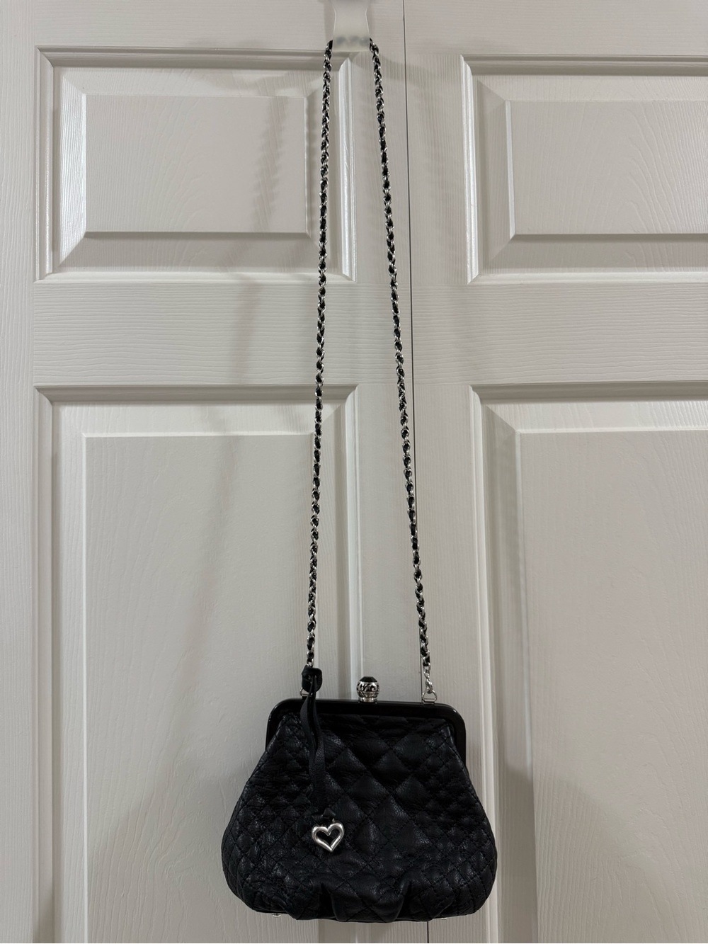 Brighton Quilted Black Leather Purse Bag Clutch Convertible Chain Crossbody - Picture 3 of 15